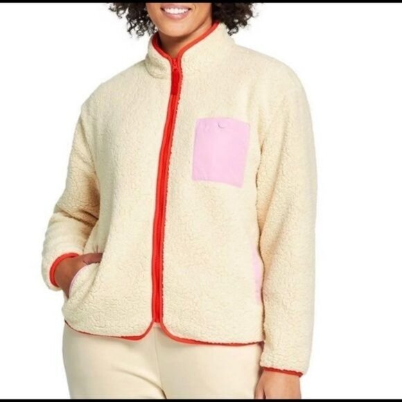 NWT Women's Contrast Pocket Sherpa Jacket LEGO Collection x Target Cream Sz XXS - Picture 4 of 7